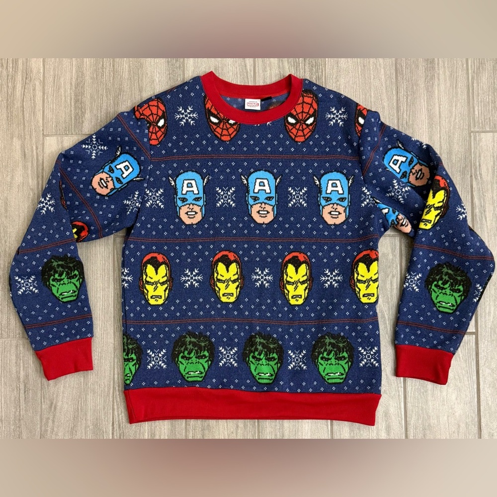 Marvel Men’s Crewneck Sweater – Blue, Red, Yellow, Green